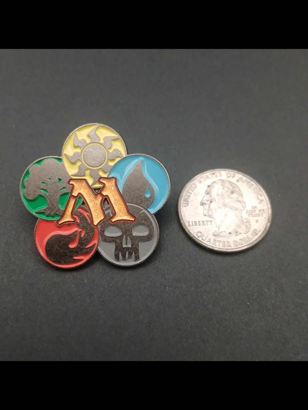 Multicolor Gaming Mana Symbol Enamel Pin - Red, Blue, Green, Yellow, Gray